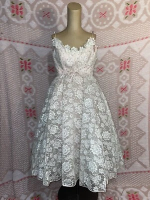 Vestido/vestido vintage SAKS FIVE AVENUE TALLA PEQUEÑO BRILLO DE ENCAJE noche/formal Foto 1 de 4