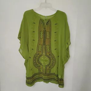 Monoreno Top Womens L Green Sheer Navajo Print Tunic Cover Up Angel Sleeve New - Picture 1 of 11