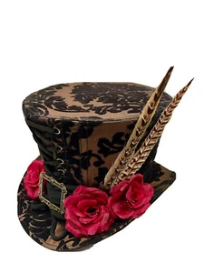 Sombrero Steampunk Gótico Whitby Marrón Flock Con Rosas Rojas Talla 60 Cm - Imagen 1 de 8