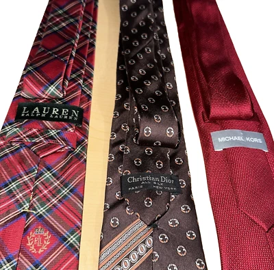 Lote de 3 corbatas de seda Ralph Lauren Christian Dior Michael Kors para hombre Foto 1 de 3