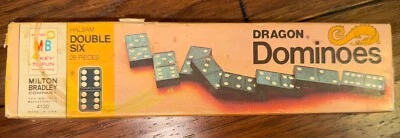VINTAGE 1970 Wooden DRAGON Double Six Dominoes Milton Bradley Set Of 27 - Image 1 of 2