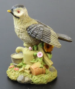 Blue Tit Bird 4.5" Resin Figurine Sitting on Pump & Bucket - Picture 1 of 5