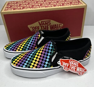 Vans Asher Sneakers Slip-on Rainbow Mini Check Canvas Skate 721356 Women 6 NIB - Picture 1 of 7
