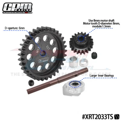 Engranaje giratorio cromado GPM 33T/35T/20T para coche de radiocontrol TRAXXAS Xmaxx 6S/8S XRT M1.5 Foto 1 de 2