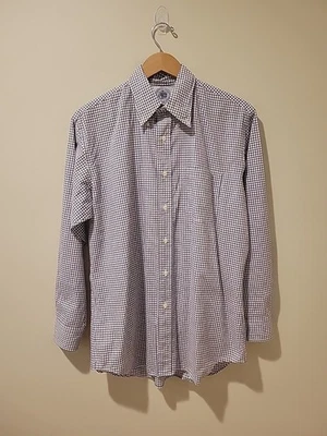 J Press Dress Shirt Mens 15/33 Blue/Brown Check Print Made in USA Preppy Oxford - Image 1 of 4