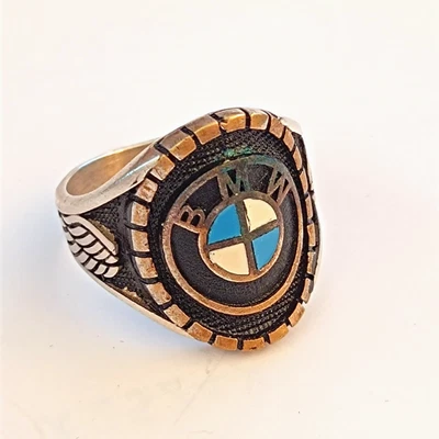 Anillo de plata para hombre sello emblema azul audaz redondo 10,25 vintage jinete 925 regalo Foto 1 de 4