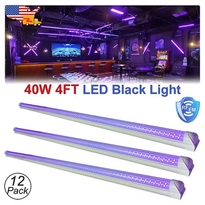 4英尺40瓦紫外线LED黑色灯条灯具12包带美国插头圣诞装饰管 — 第 1/4 张图片