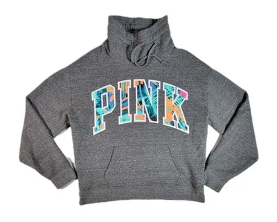 Victoria’s Secret ROSA Mujer’s Sudadera con Capucha Talla S Gris Sudadera Cuello Alto Tropical Foto 1 de 4