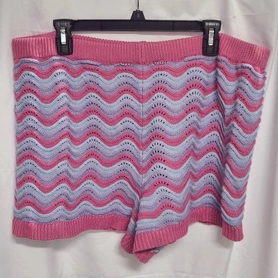 Pantalones Cortos Para Mujer Sin Límites Crochet Estampado Chevron Talla XL (16-18) Rosa y Púrpura Foto 1 de 4