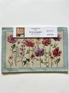 Emme Tapestry 4 Placemats WILD FLOWERS with Blue Border Jacquard Gobelin Style - Picture 1 of 5