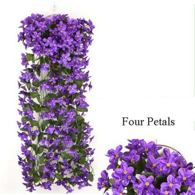Lote de plantas canasta de ratán flor guirnalda violeta seda falsa pared colgante artificial Foto 1 de 4