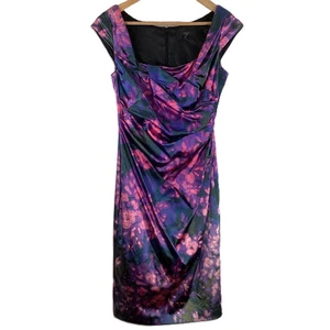 Coast Purple Multicoloured Satin Cap Sleeve Square Neck Midi Dress UK 10 - Picture 1 of 10
