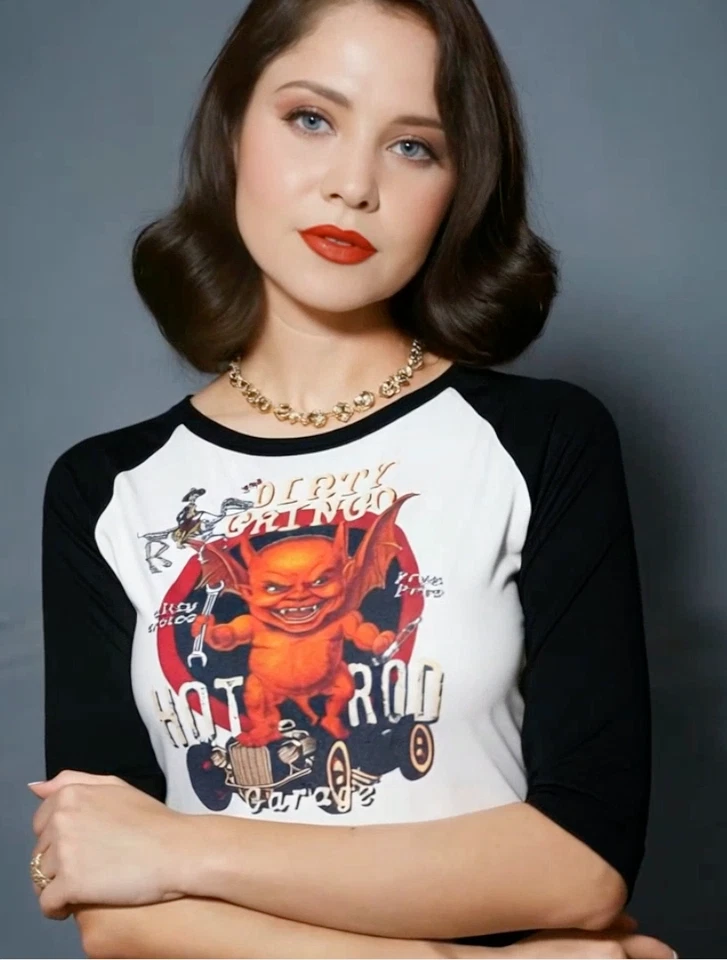 Грязный Gringo Hot Rod гараж ретро дьявол 3/4 рукав реглан рубашка - Изображение 1 из 4