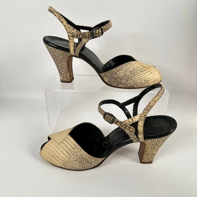 Vintage 1950s Reptile Peep-Toe Sandals by L'aiglon Custom Made Size 6.5 N - Image 1 of 4