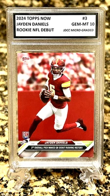 JAYDEN DANIELS 2024 TOPPS NOW NFL DEBUT GRADED GEM-MT 10 ROOKIE CARD #3 - Image 1 of 3