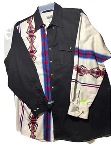 Vtg Express Rider Shirt Men XL Southwest Aztec 90s Western ButtonUp 54x35 PICS - Picture 1 of 10