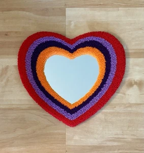 Trending Fabric Rainbow Textured Tufted Heart-Shaped Wall Mirror Girl Home Decor - Picture 1 of 2