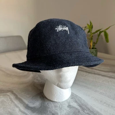 Stussy Textured Wool Blend Navy Blue Bucket Hat Size L/XL - Image 1 of 4