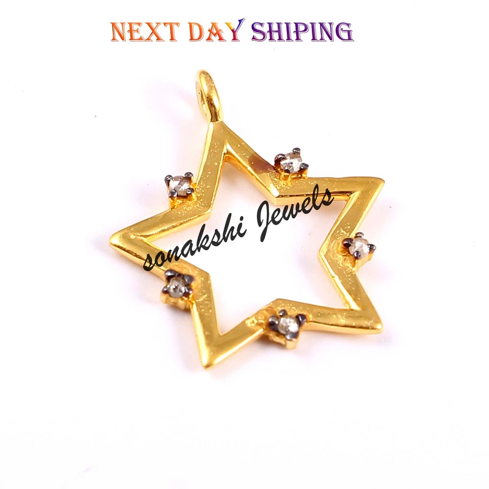 Кулон с бриллиантовой звездой: кулон ручной работы из стерлингового серебра 925 пробы - Изображение 1 из 3