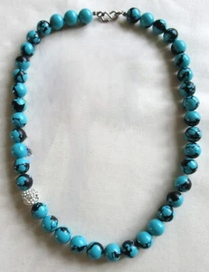 STERLING SILVER DYED TURQUOISE HOWLITE BEADED NECKLACE 17" 925 47.45g (23269) - Picture 1 of 9