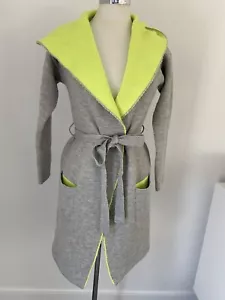 Sheike Jacket Lime Green Grey Hooded Cardigan Tie Trench Size Small - Picture 1 of 6