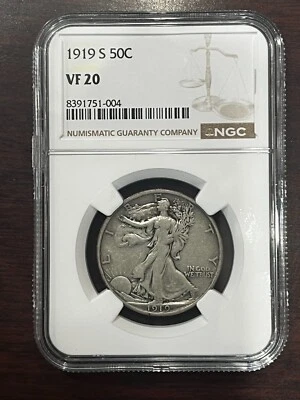 1919-S Walking Liberty 50c Silver Half Dollar NGC VF 20 - Image 1 of 4