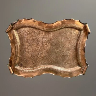 Arts & Crafts Beaten Curled Scroll Edge Copper Decorative Cocktail Serving Tray - Image 1 of 4