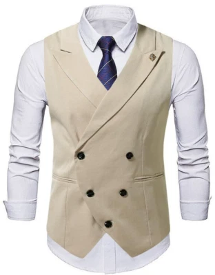 Men's Dress Suit Vest Wedding Formal Business Double-Breasted Waistcoat Slim Fit - Image 1 of 4