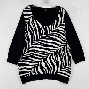 Talbots Cardigan Sweater Plus Size 2X Animal Print Zebra 3/4 Sleeve Cotton Blend - Picture 1 of 12