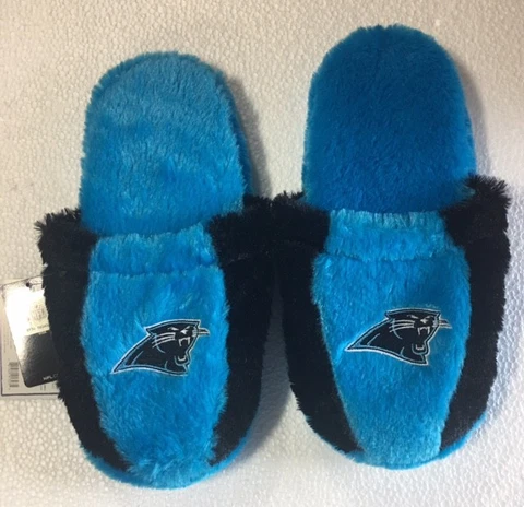 Carolina Panthers Fuzzy SLIDE SLIPPERS New - FREE U.S.A. SHIPPING Cover