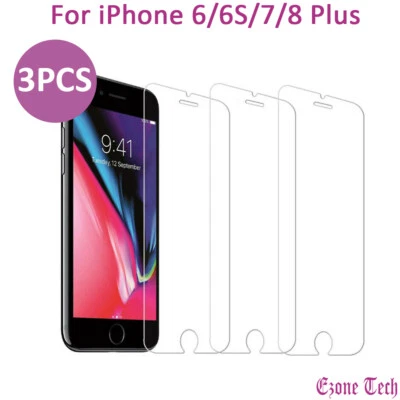 3x Pack For iPhone 6 6S 7 8 Plus Premium Tempered Glass Screen Protector - Image 1 of 4