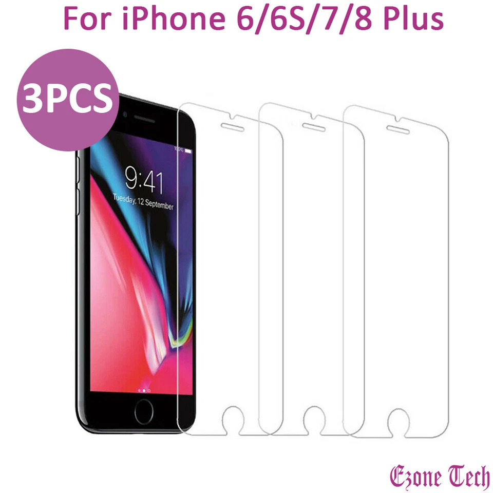 3x Pack For iPhone 6 6S 7 8 Plus Premium Tempered Glass Screen Protector - Image 1 of 4