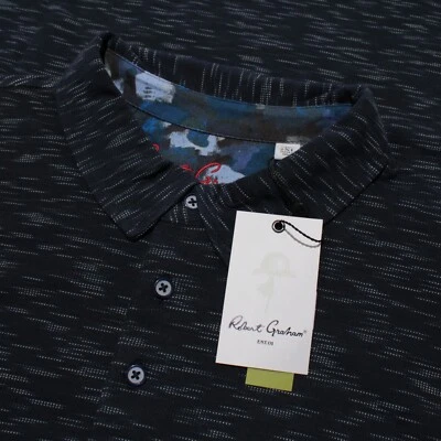 Camisa Polo Robert Graham Nueva Con Etiquetas Akita Manga Larga Talla 2XL Calce Clásico Azul Melange Foto 1 de 4