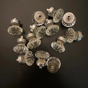 Thirteen (13) 1-1/8" Diameter Round Faceted Glass Knobs Drawer Pulls w/nickel - Picture 1 of 3