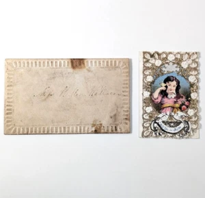 Antique Victorian Valentine Card w/ Envelope “Will You Be Mine” Lace Embossed - Picture 1 of 5