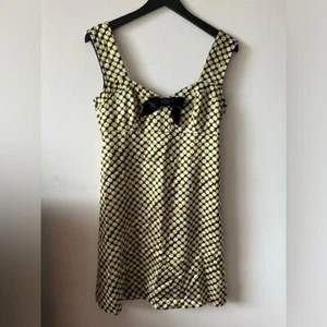 Vestido Betsey Johnson 100 % seda amarillo y negro lunares talla 6 - Imagen 1 de 10