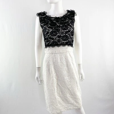 Vestido justo BCBGMAXAZRIA renda branca CERISE tamanho 10 preto renda coquetel NOVO - Imagem 1 de 4