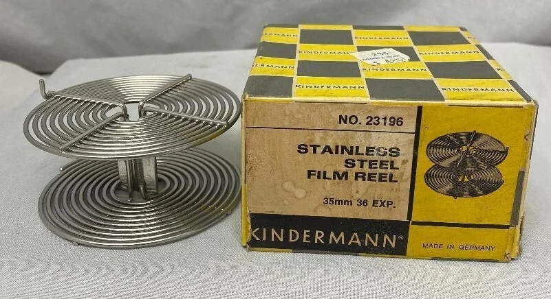 Kindermann Vintage Stainless Steel 35mm Film Reel 36 EXP Model 23196 original bx - Image 1 of 1