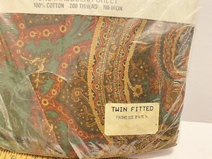 Vtg Ralph Lauren Paisley Twin Irregular Fitted Sheet USA 39x75inch - Picture 1 of 4