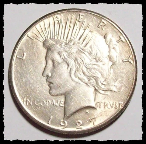 1927-P  PEACE DOLLAR  White w/ Some Light Tone  NICE AU #38D7 Cover