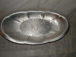 Vintage, Aluminum, Flowered, Oval, Serving Platter - Picture 1 of 4