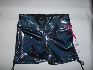 Justice girls L (12-14) iridescent dance & gym shorts metallic black nwt tween - Picture 1 of 2