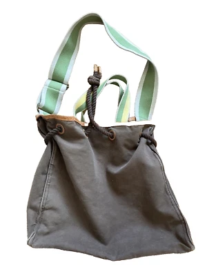 复古 Gap Canvas Gym Travel 重型包牛仔布大号 14x19' 皮革棕色 — 第 1/4 张图片