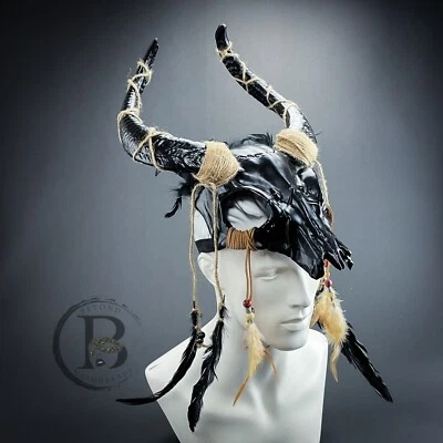 Unisex Ancestral Horned Demon Animal Skull Headdress Masquerade Mask [Black] - Image 1 of 4