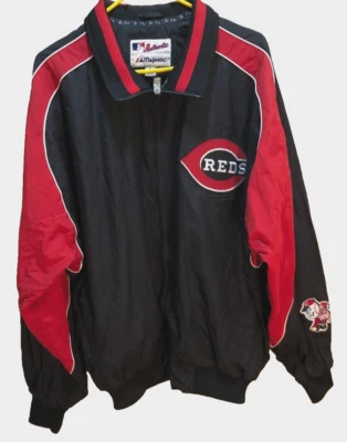 Chaqueta Cincinnati Reds MLB Vintage Años 90 Equipo Logo Majestuosa Negra Cosida Cremallera XL Foto 1 de 2