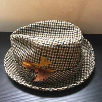 Vintage Pendleton Wool Fedora Tweed Hat Feather Design + 2 Antique Freiburg Pins - Image 1 of 4
