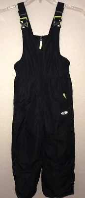 PANTALONES DE ESQUÍ NEGROS para niños talla 4/5 baberos de nieve CAMPEÓN amarillo neón hebillas recorte super  Foto 1 de 2