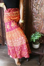  Boho Hippy Gypsy Wrap Skirt Pink Printed Cotton Beach Cover Up Sarong Dress