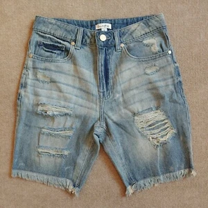 Love, Fire Denim Bermuda Shorts Womens Sz 1 Distressed Cut Off 100% Cotton NWOT - Picture 1 of 6