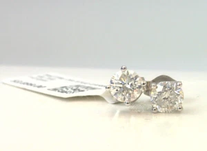 14k SOLID WHITE Gold! CERTIFIED 3/4CTTW CT REAL GENUINE Diamond Stud Earrings!! - Picture 1 of 17